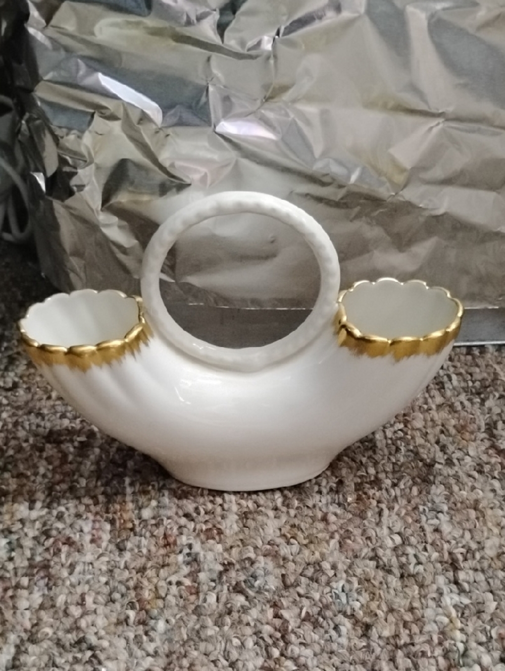Lenox White Porcelain Double-Sided Basket with Gold Trim